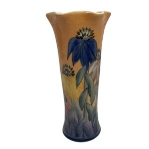 Linden Hills Hand Painted Floral Vase 9" Blue Coneflower Design Studio Pottery